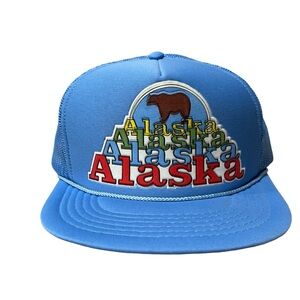 NEW Vintage Pacific Trends ALASKA Mesh Trucker Snapback LIGHT BLUE Hat Bear